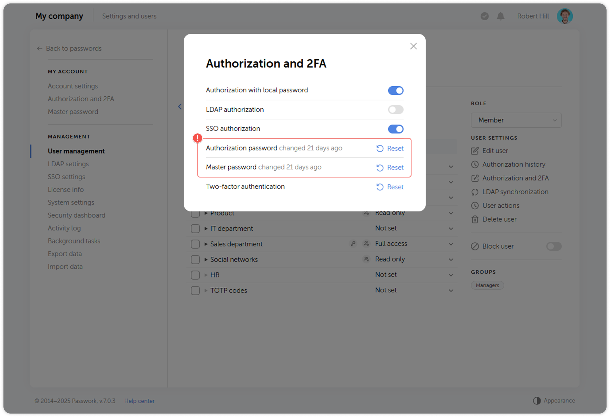 Temporary password popup