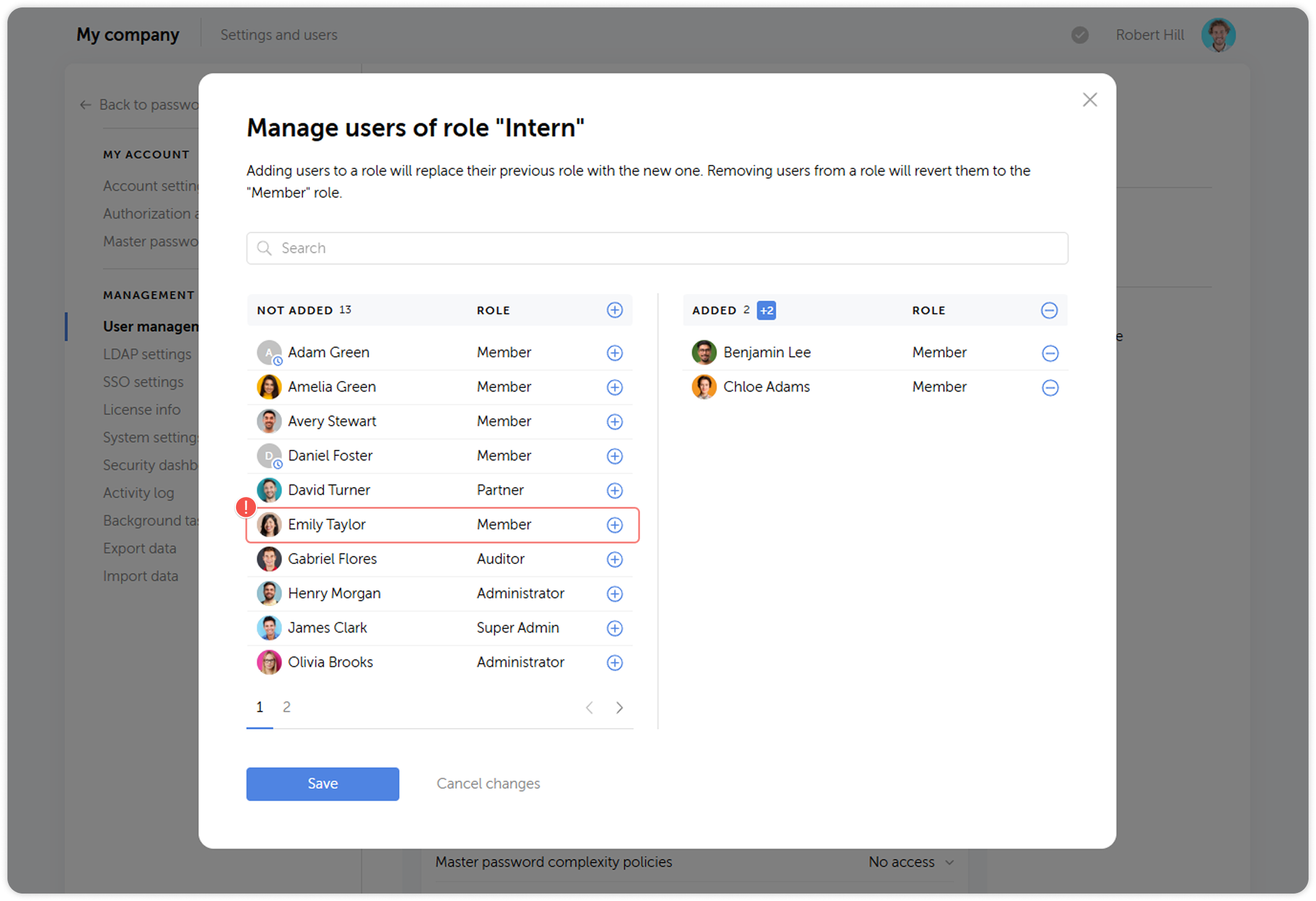 Select users dialog