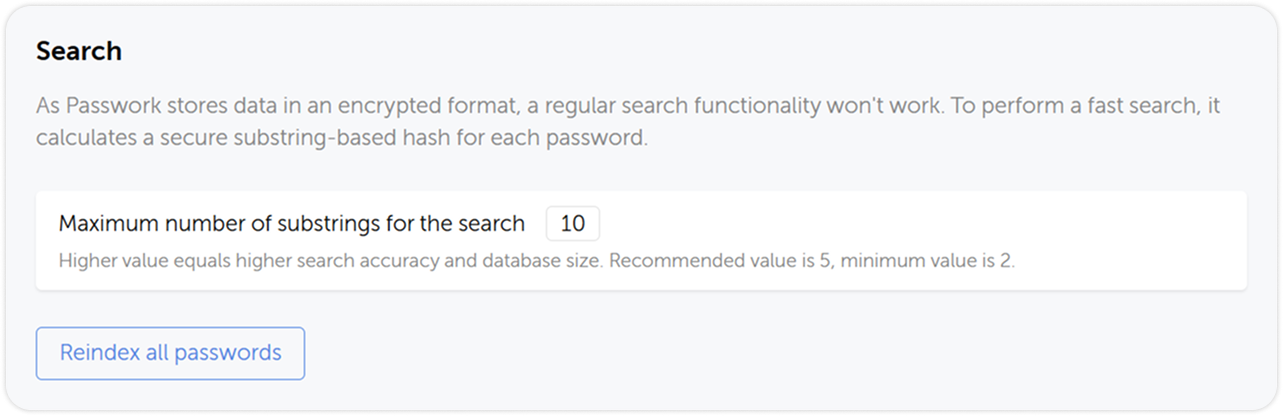 Search configuration settings