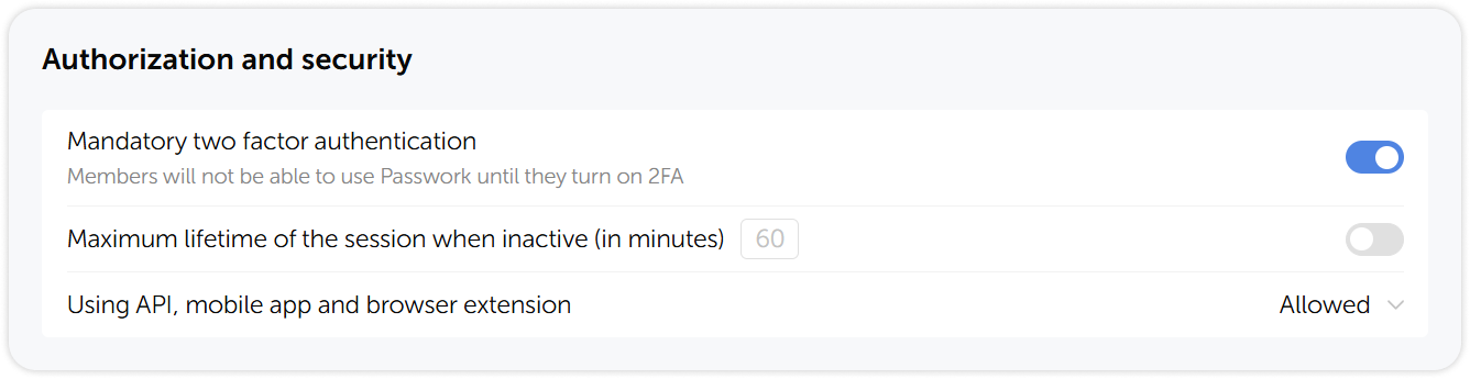 Authorization and security settings