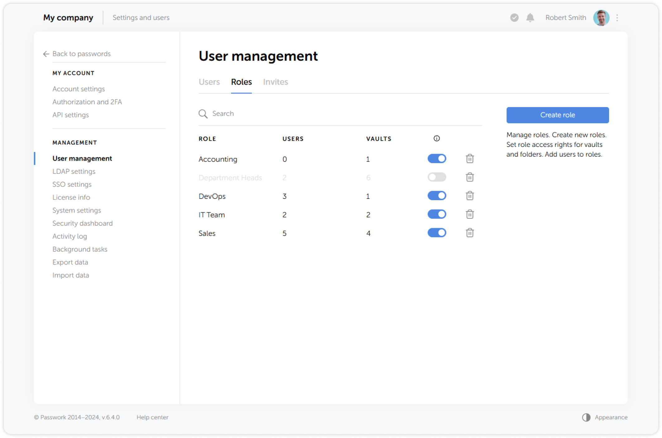 Roles management interface