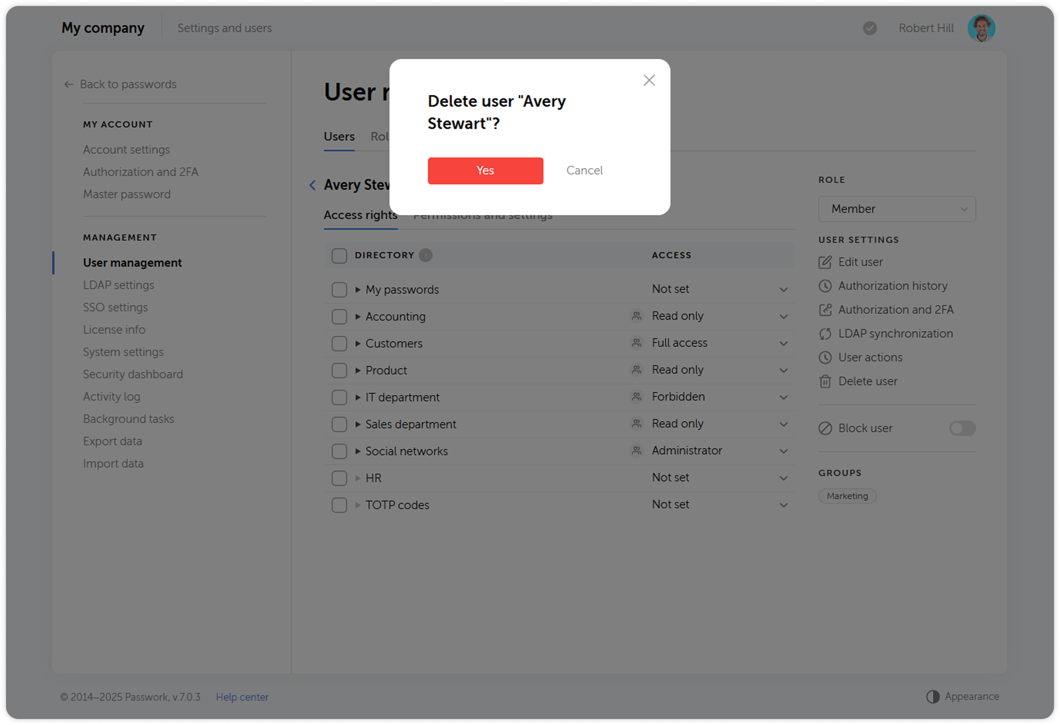 Confirm deletion dialog