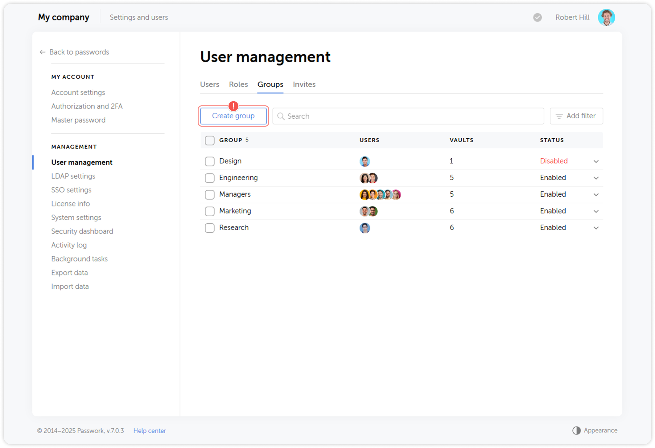 Create group button