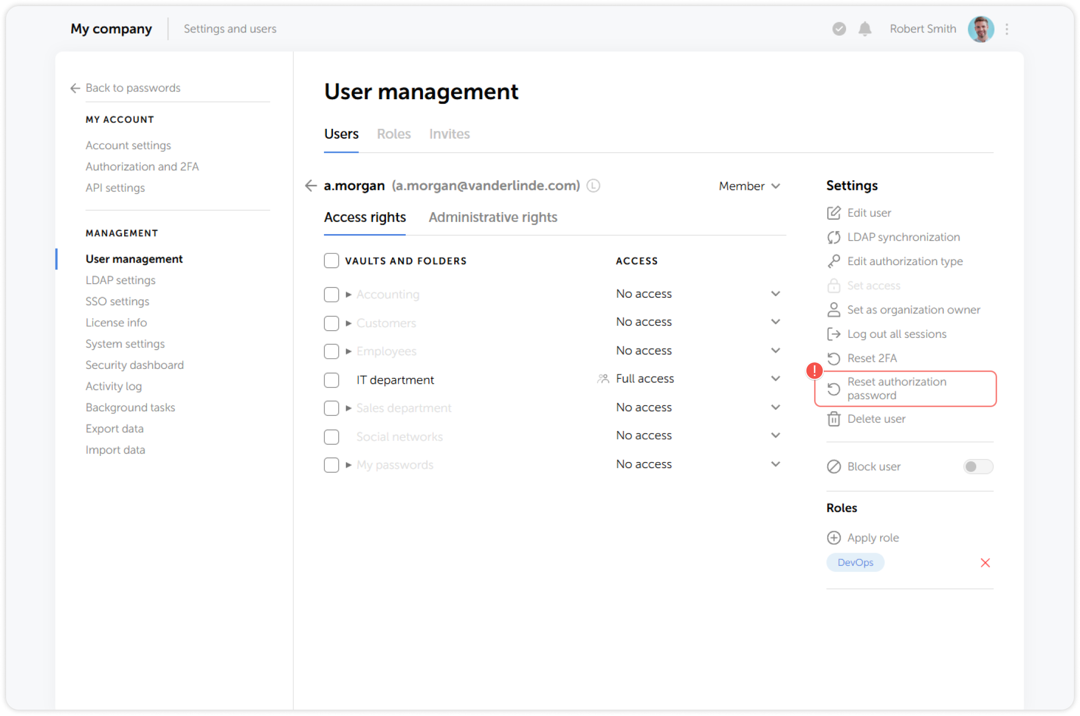 User management interface