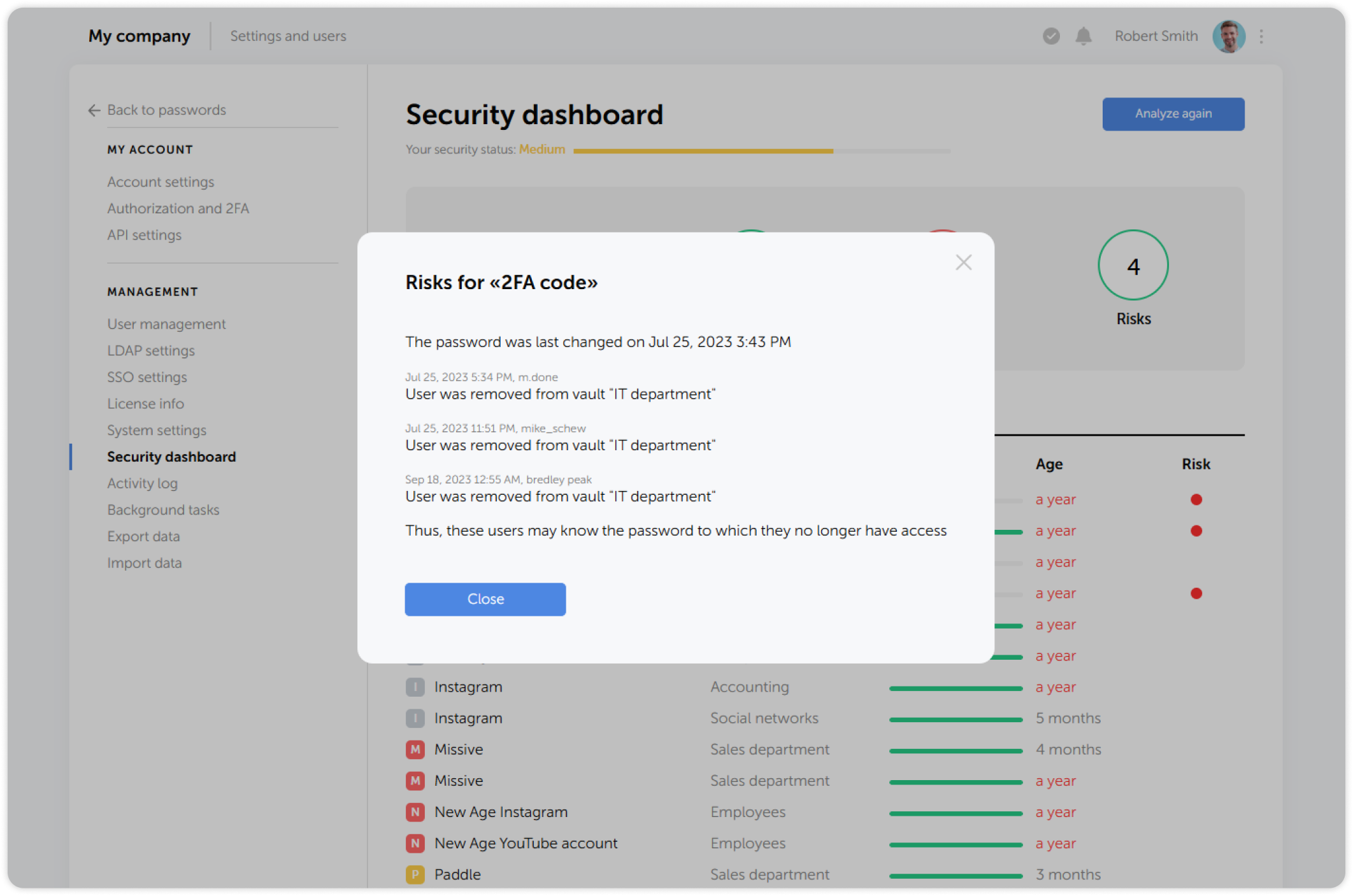 Password risk details