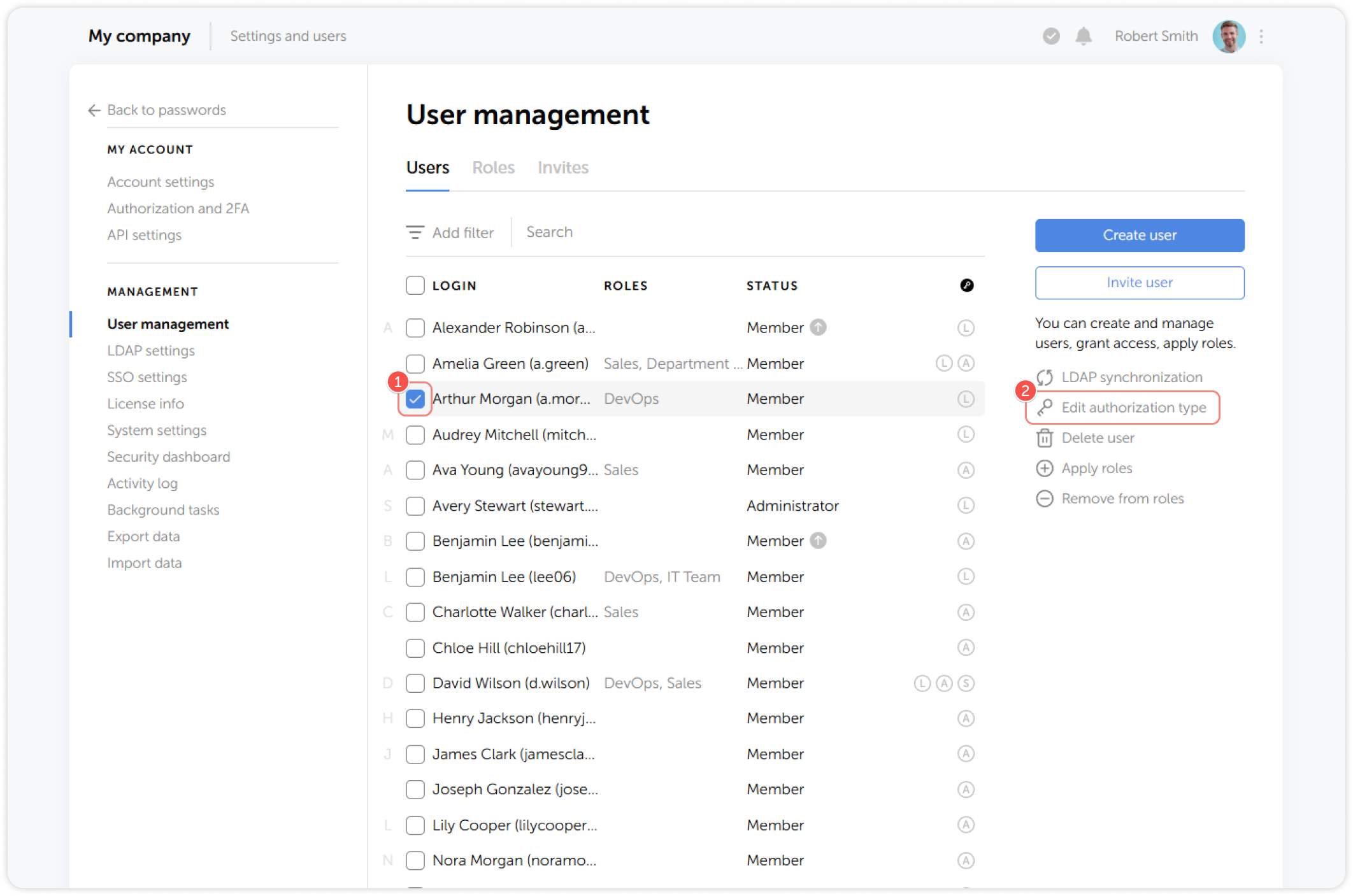 Edit authorization type button
