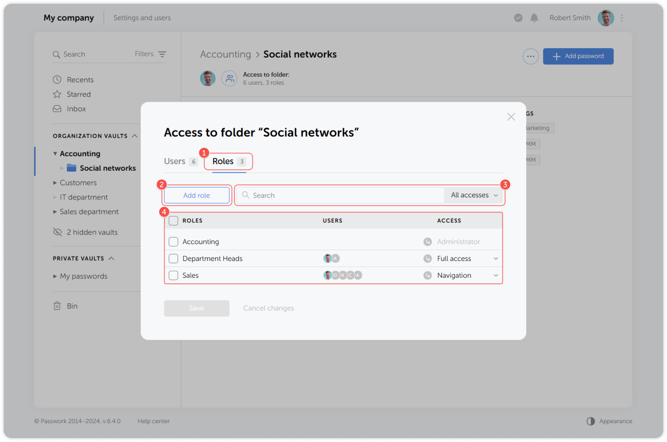 Role access rights management