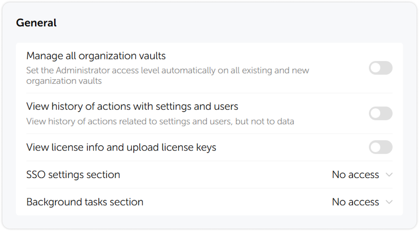 General administrative rights settings