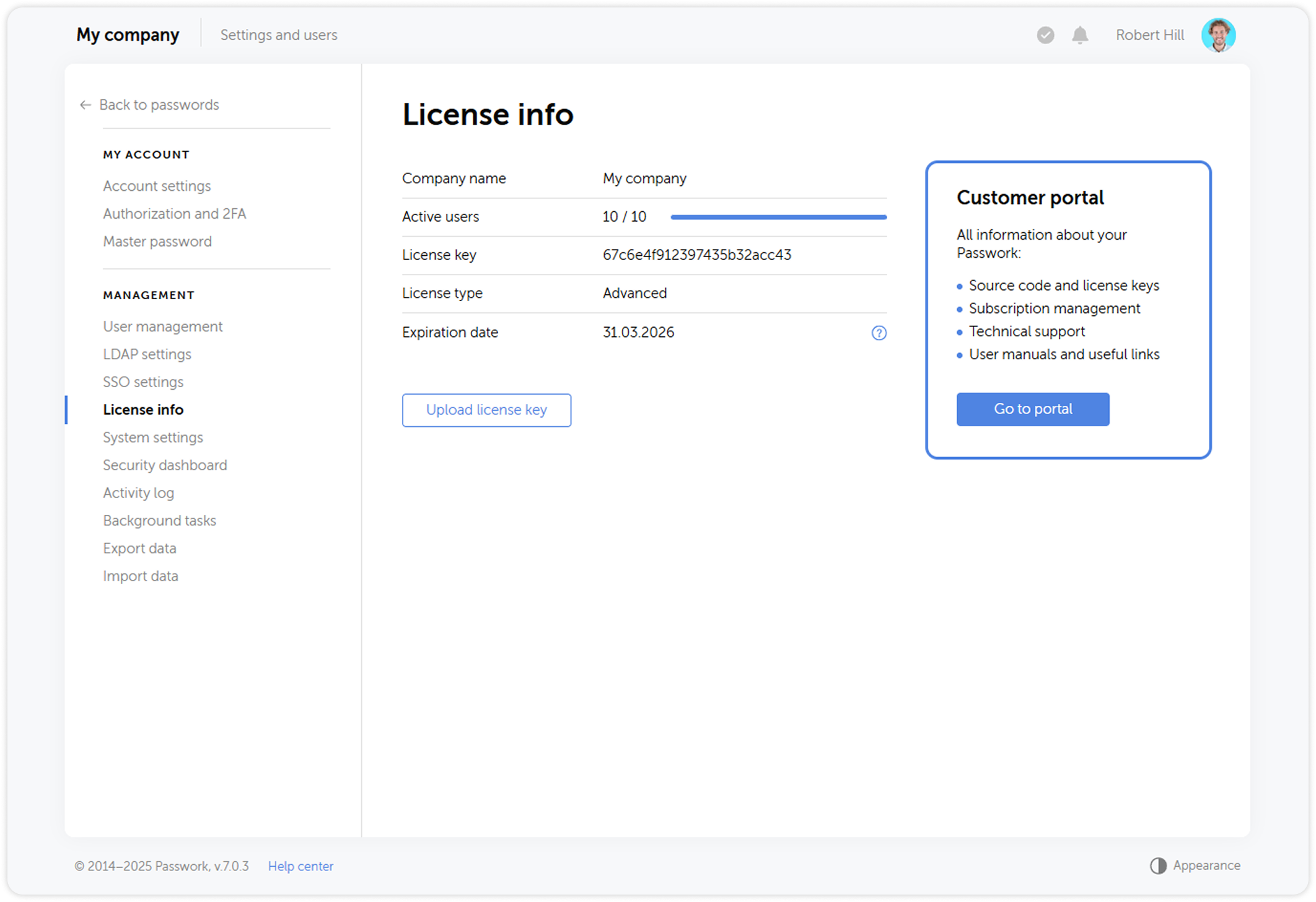 License info page