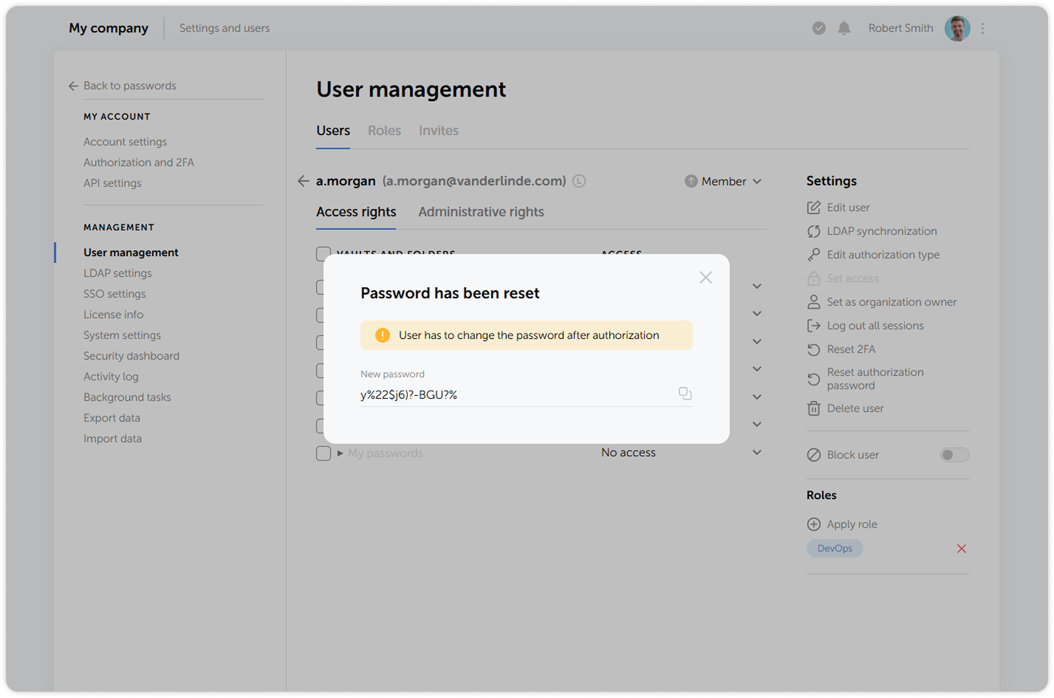 Temporary password popup window