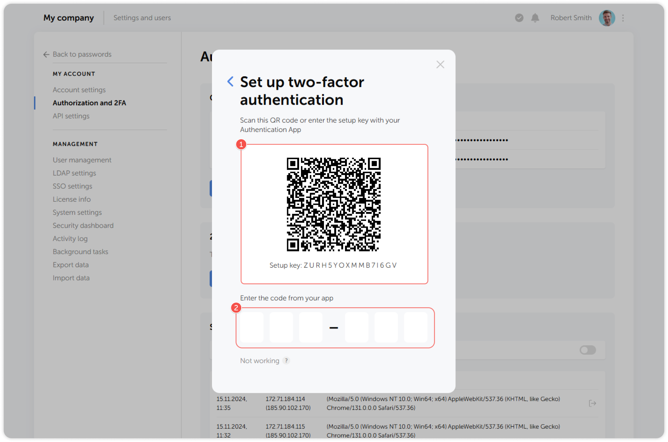 Third-party 2FA app setup