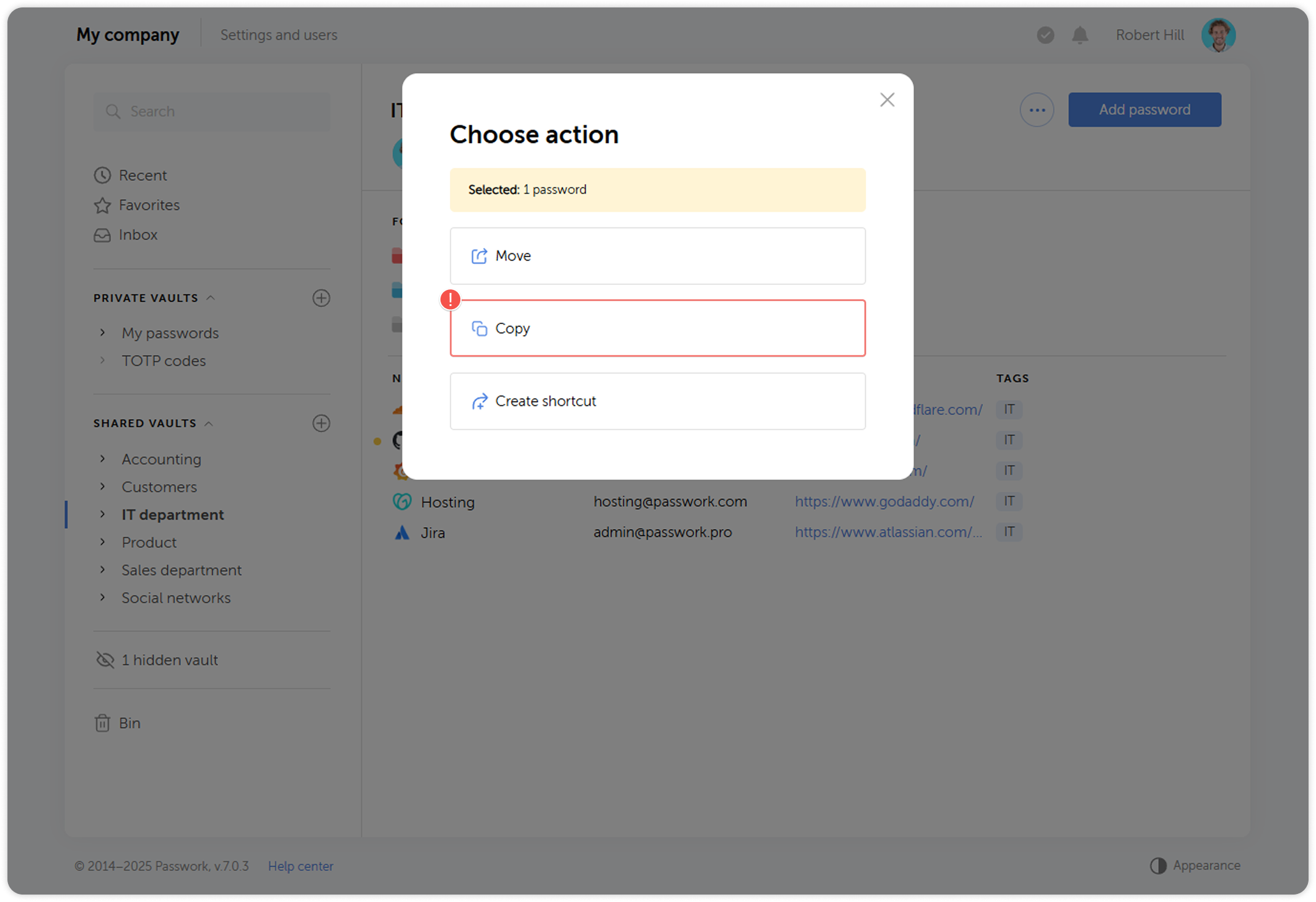 Confirm copy action