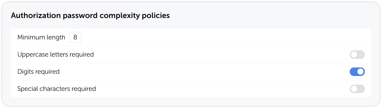 Authorization password complexity policies