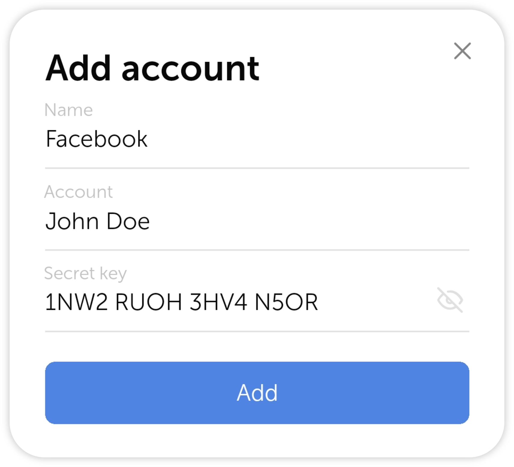 Add account screen