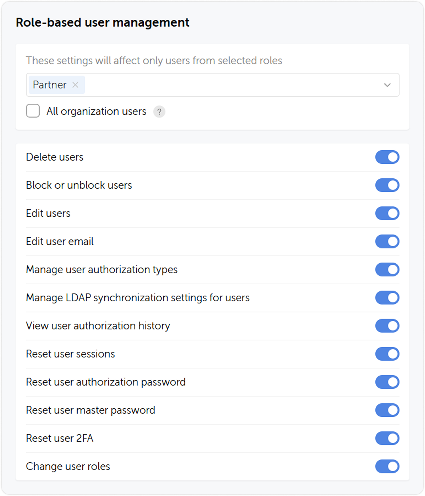 Role-based user management settings