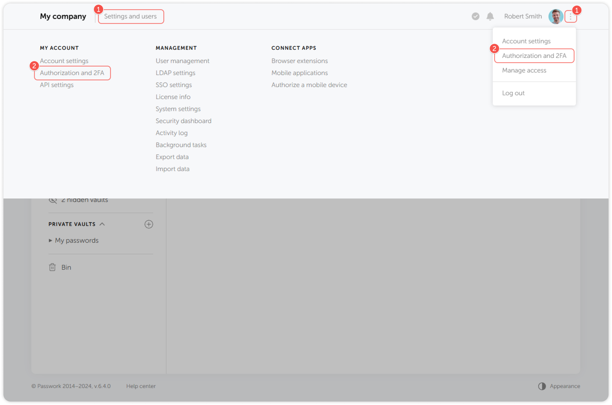 Authorization and 2FA settings access