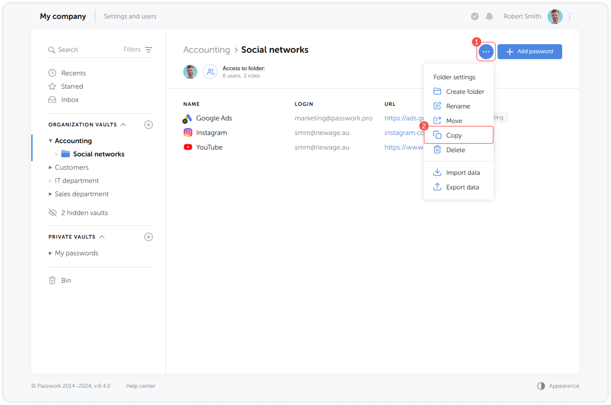 Copy folder option in folder settings menu