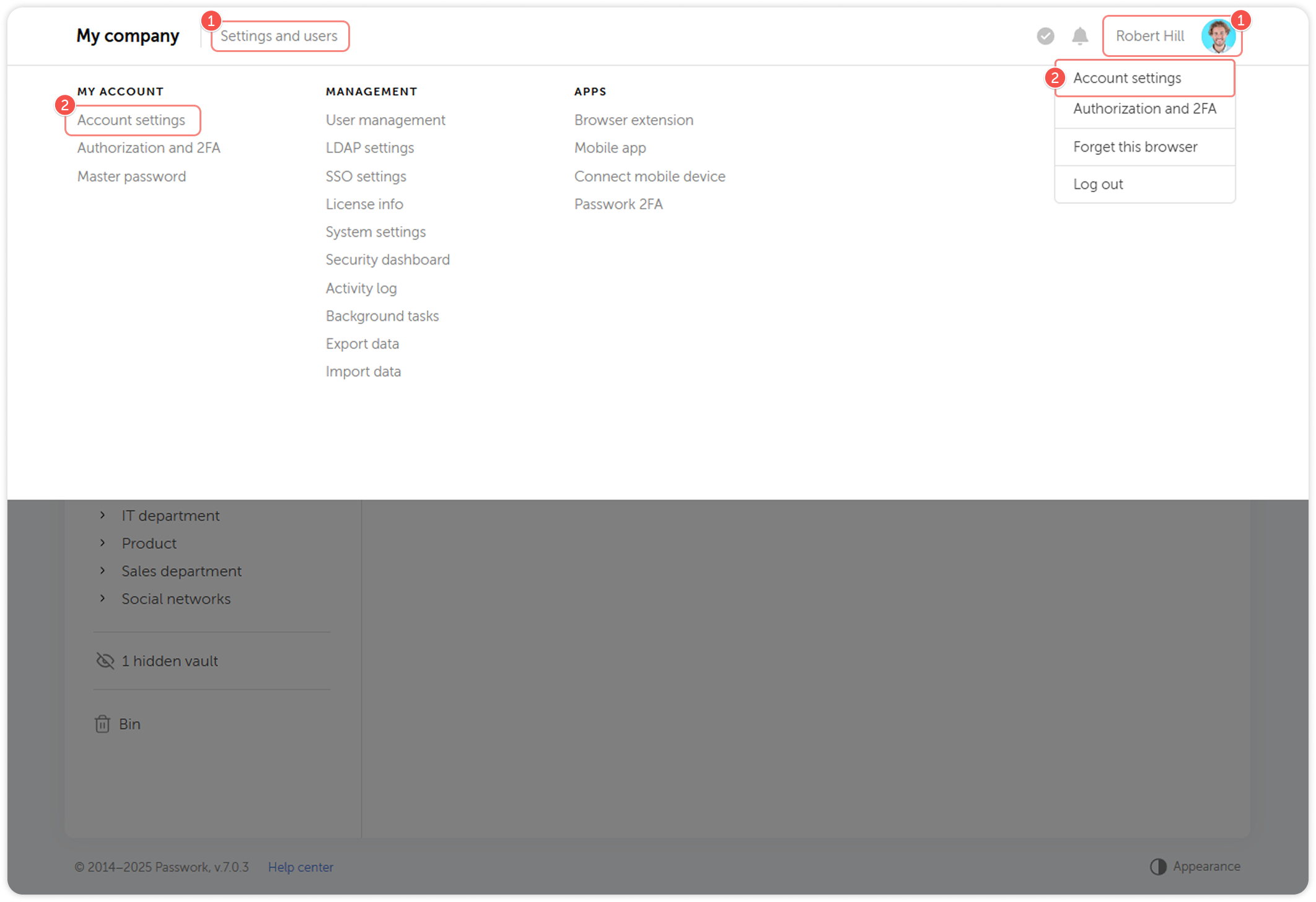 Account settings access