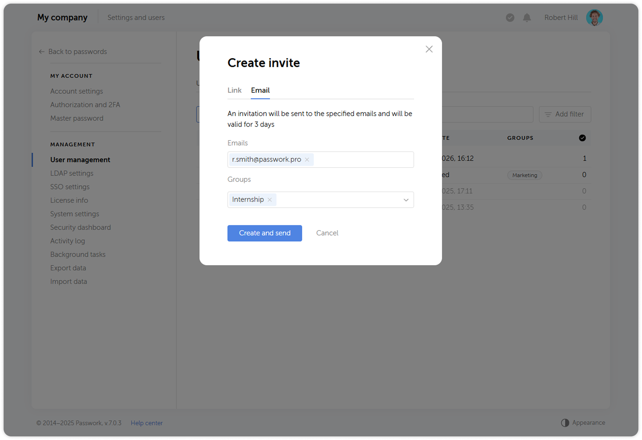 Create email invite form
