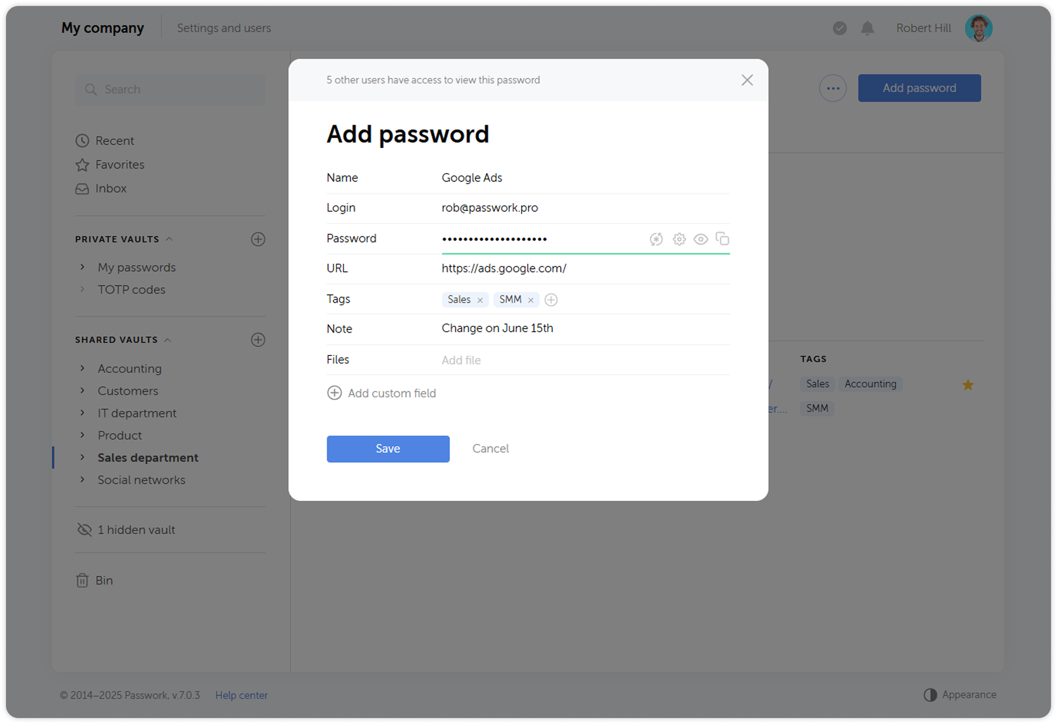 Add password form
