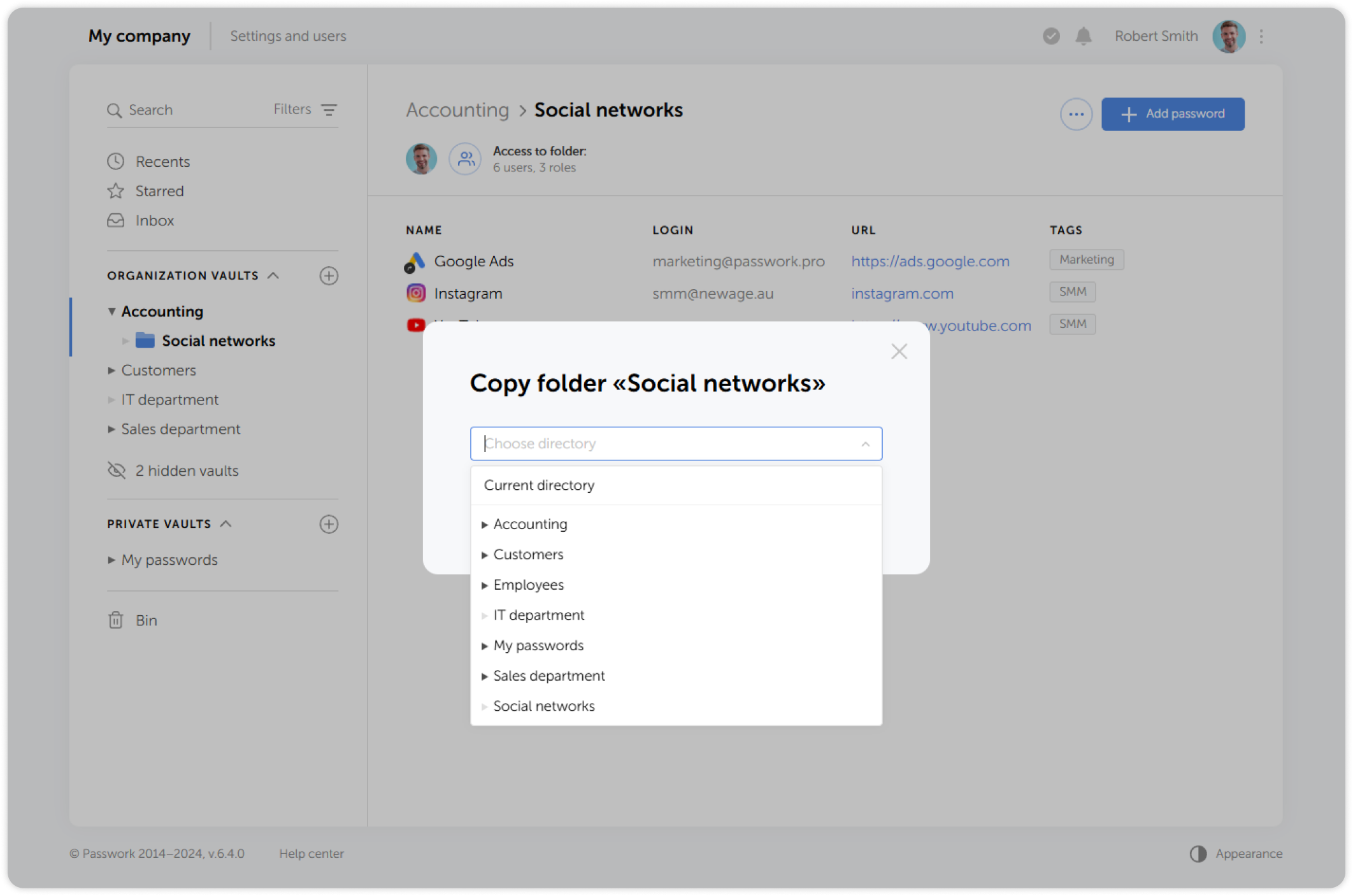 Choose destination locations for folder copy