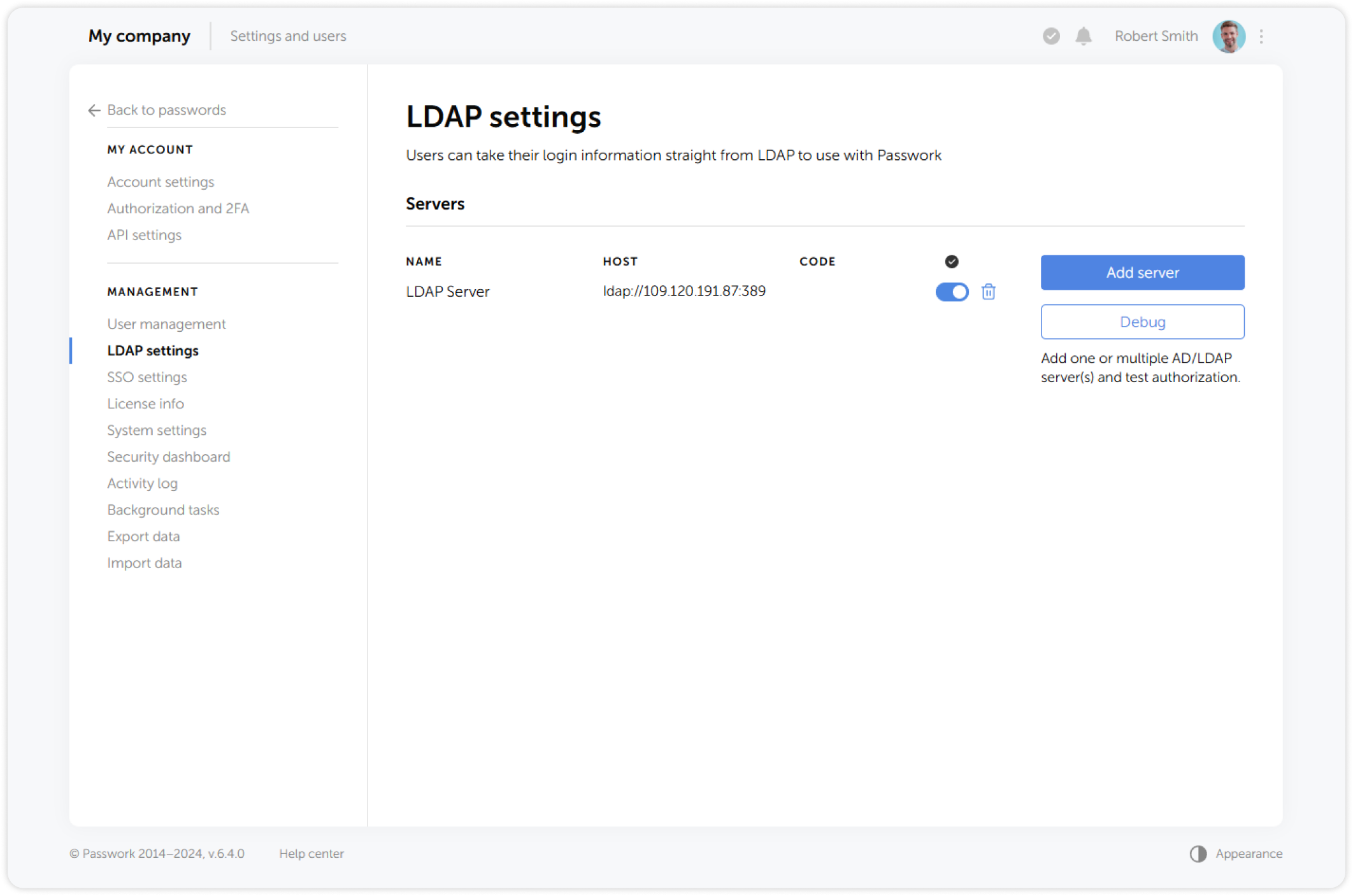 LDAP settings page