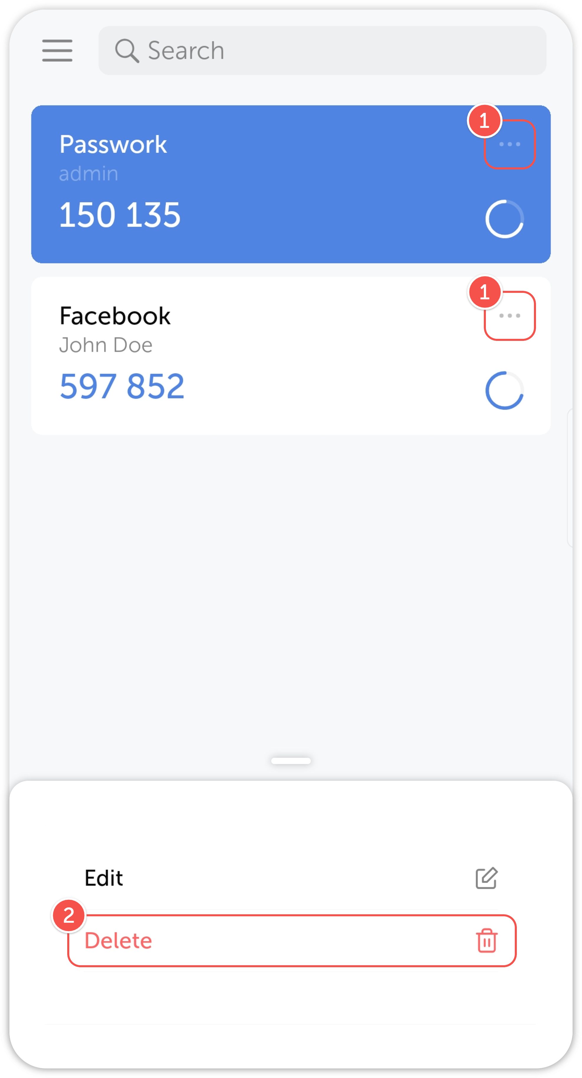 Delete account menu