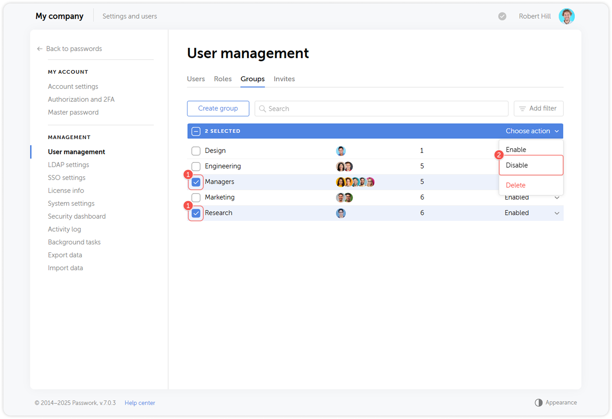 Toggle group dropdown menu