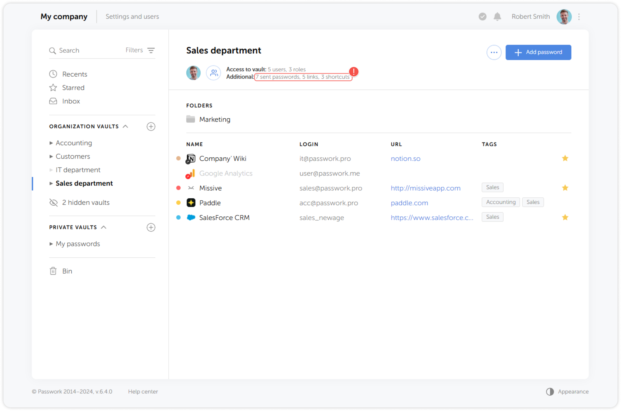 Additional access dashboard