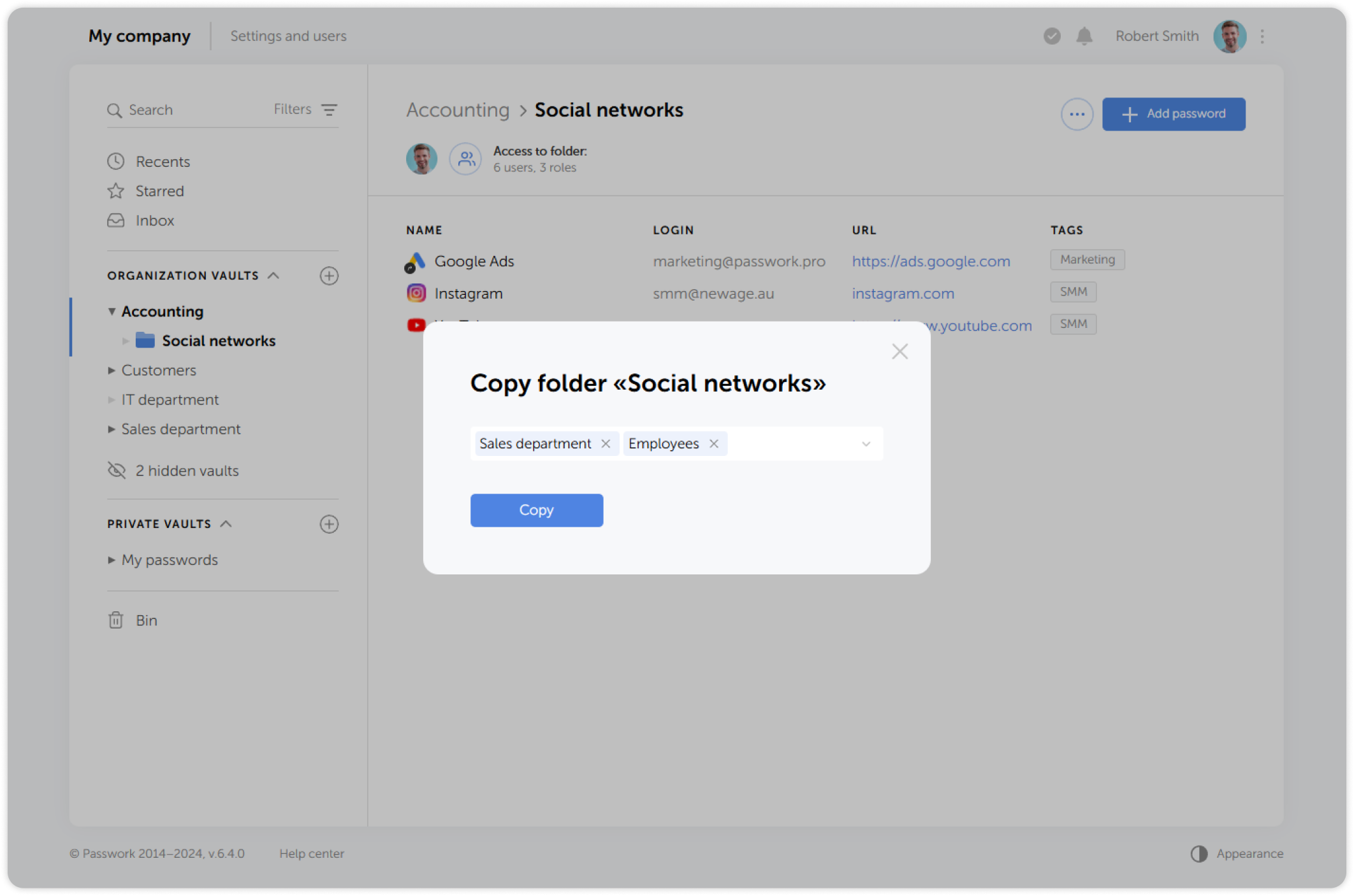 Confirm folder copy destinations