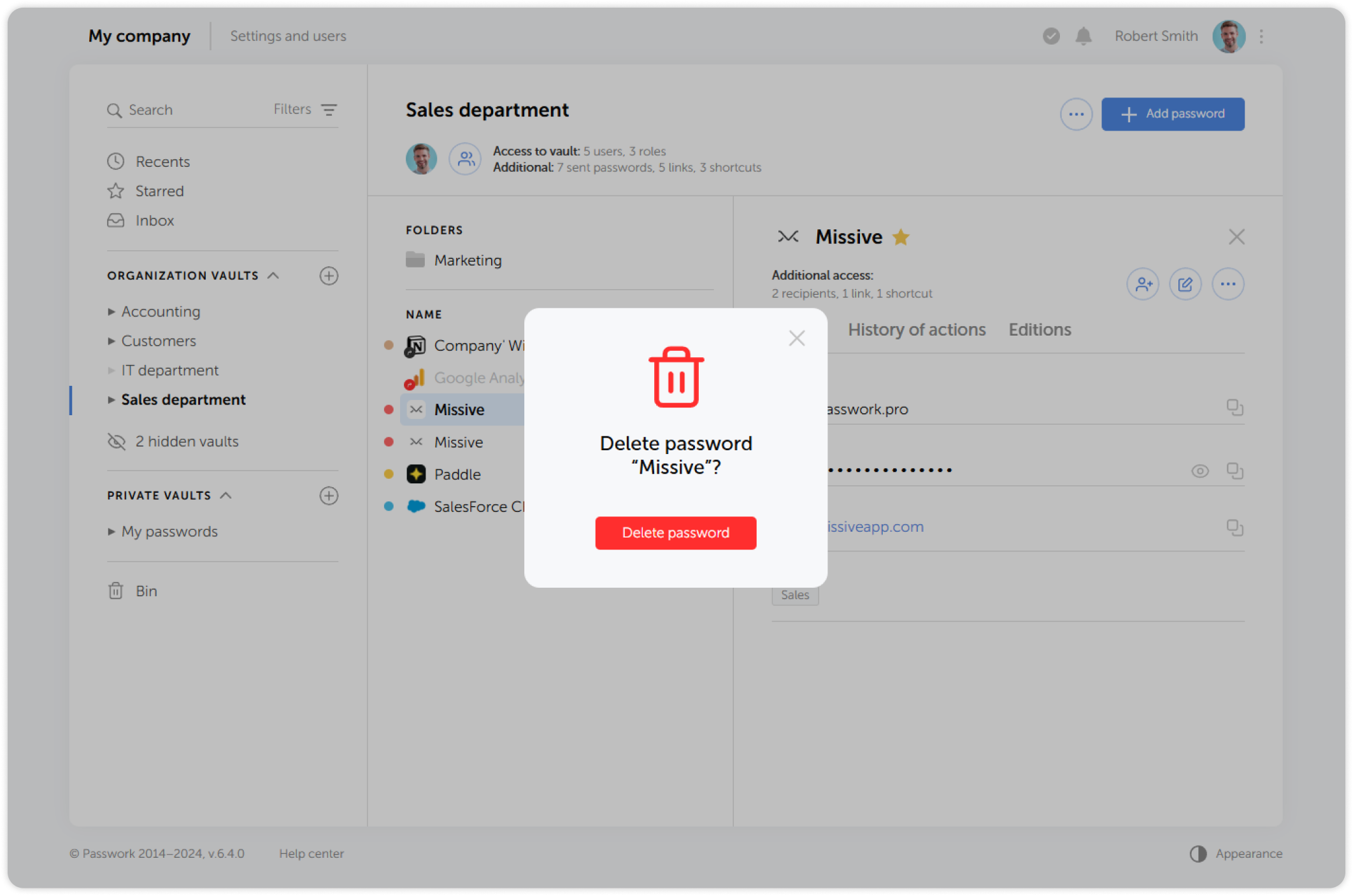 Confirm deletion dialog