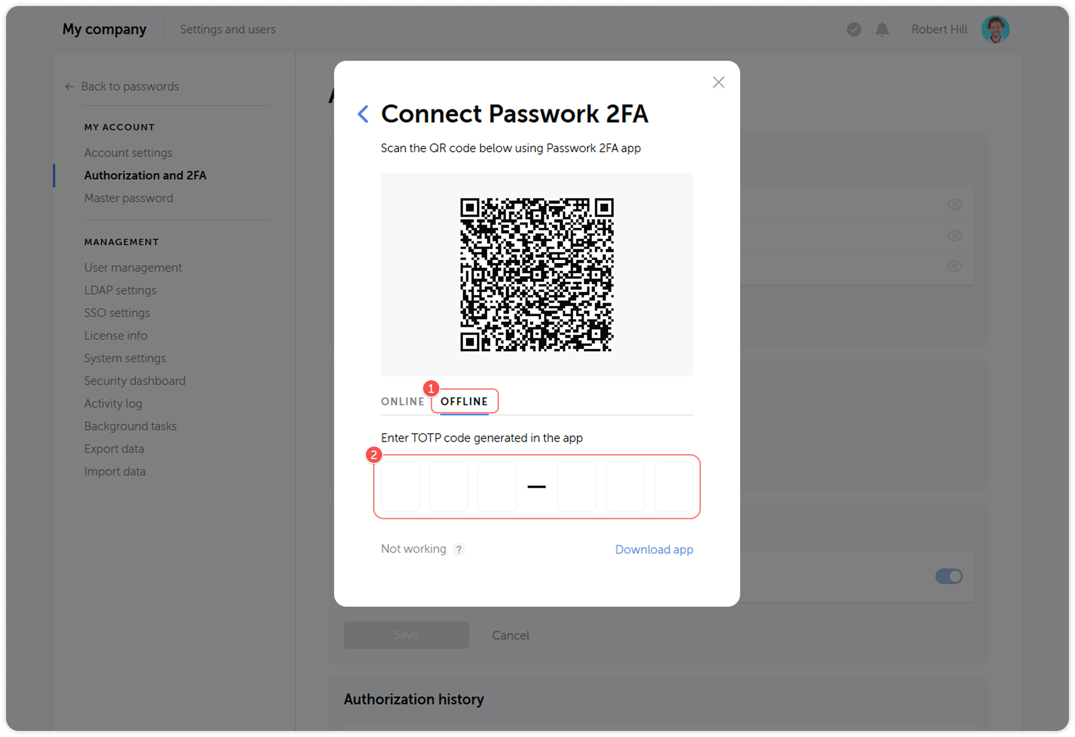 Offline 2FA setup