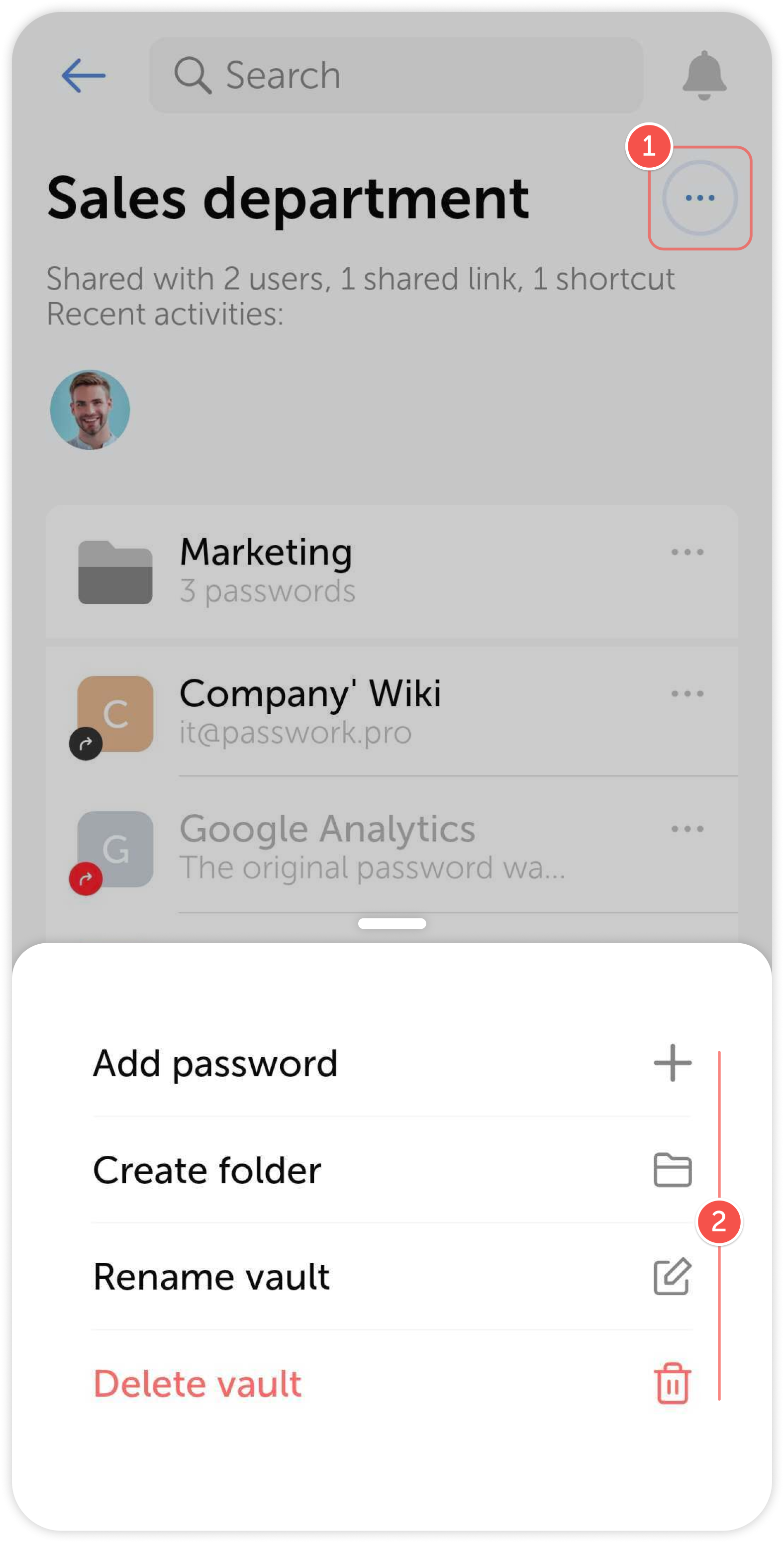 Vault management interface