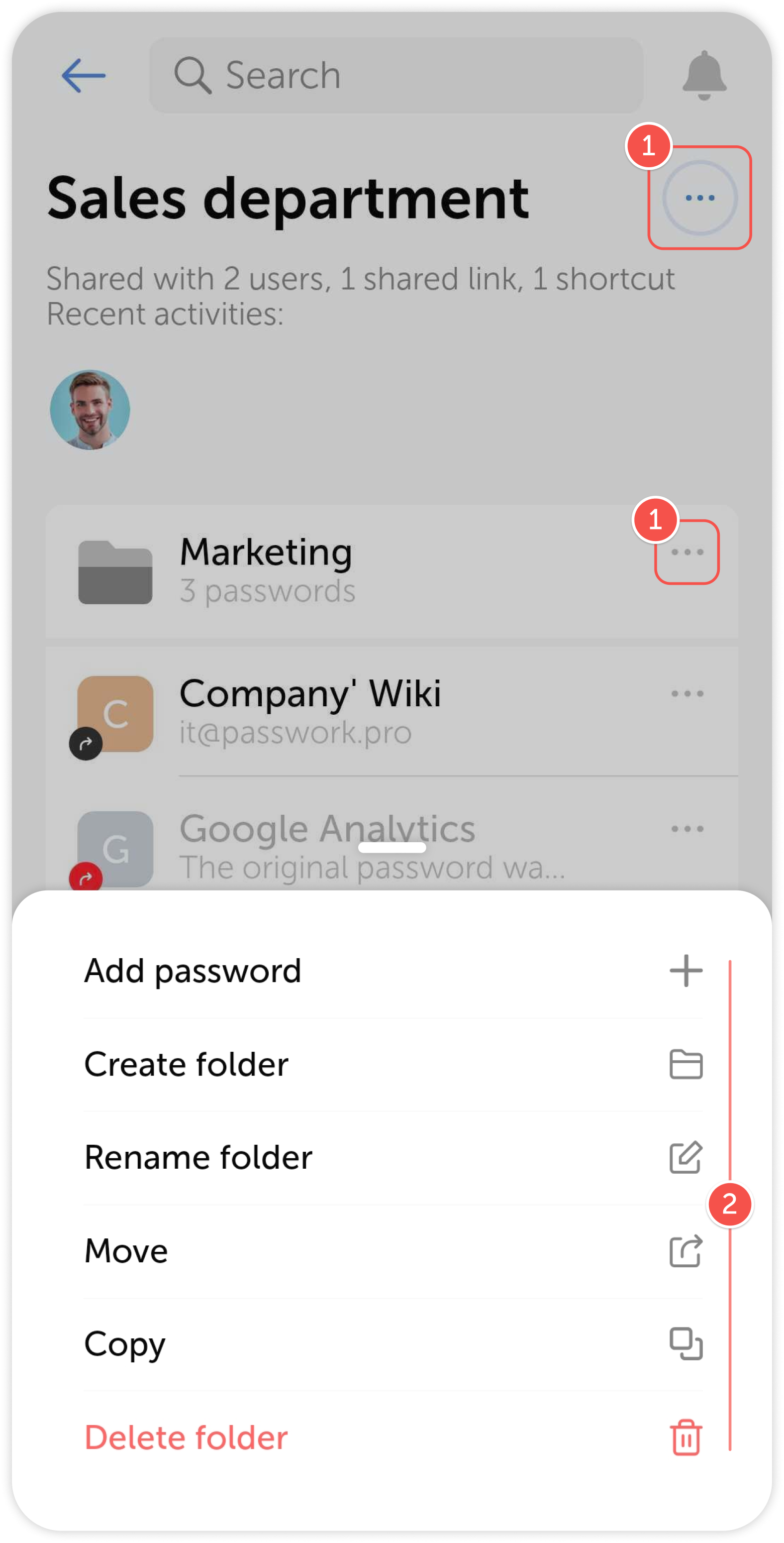 Folder management interface