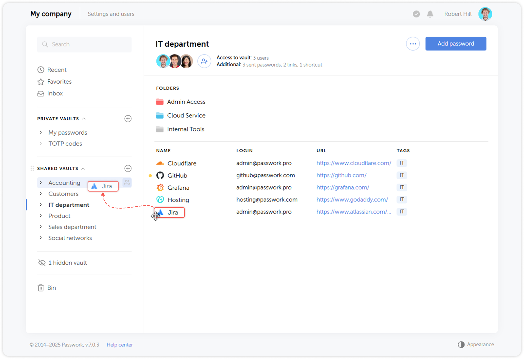 Drag and drop password to different location