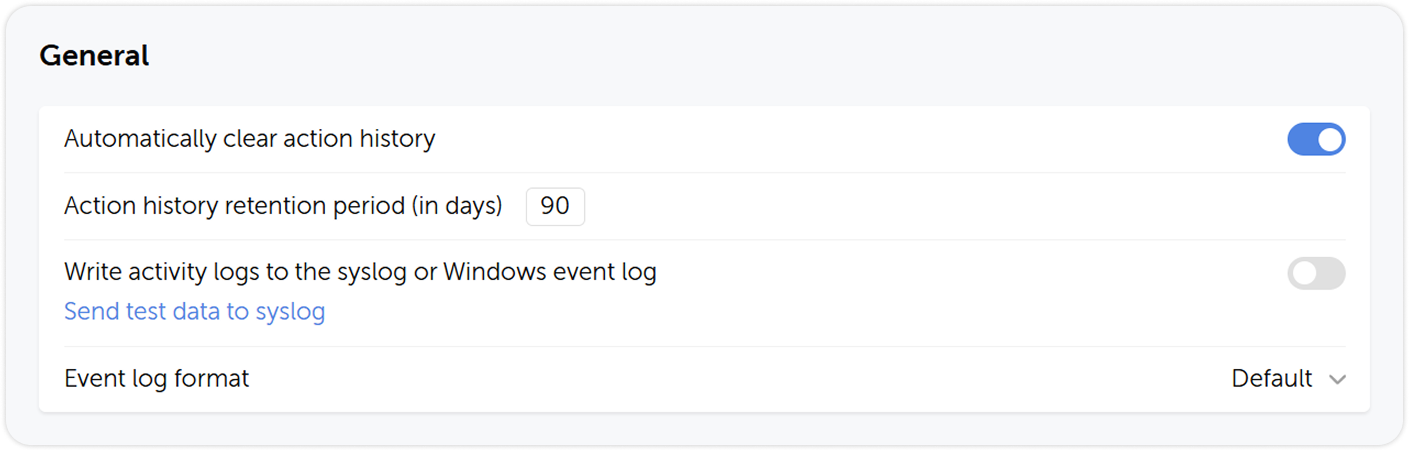 Activity log settings