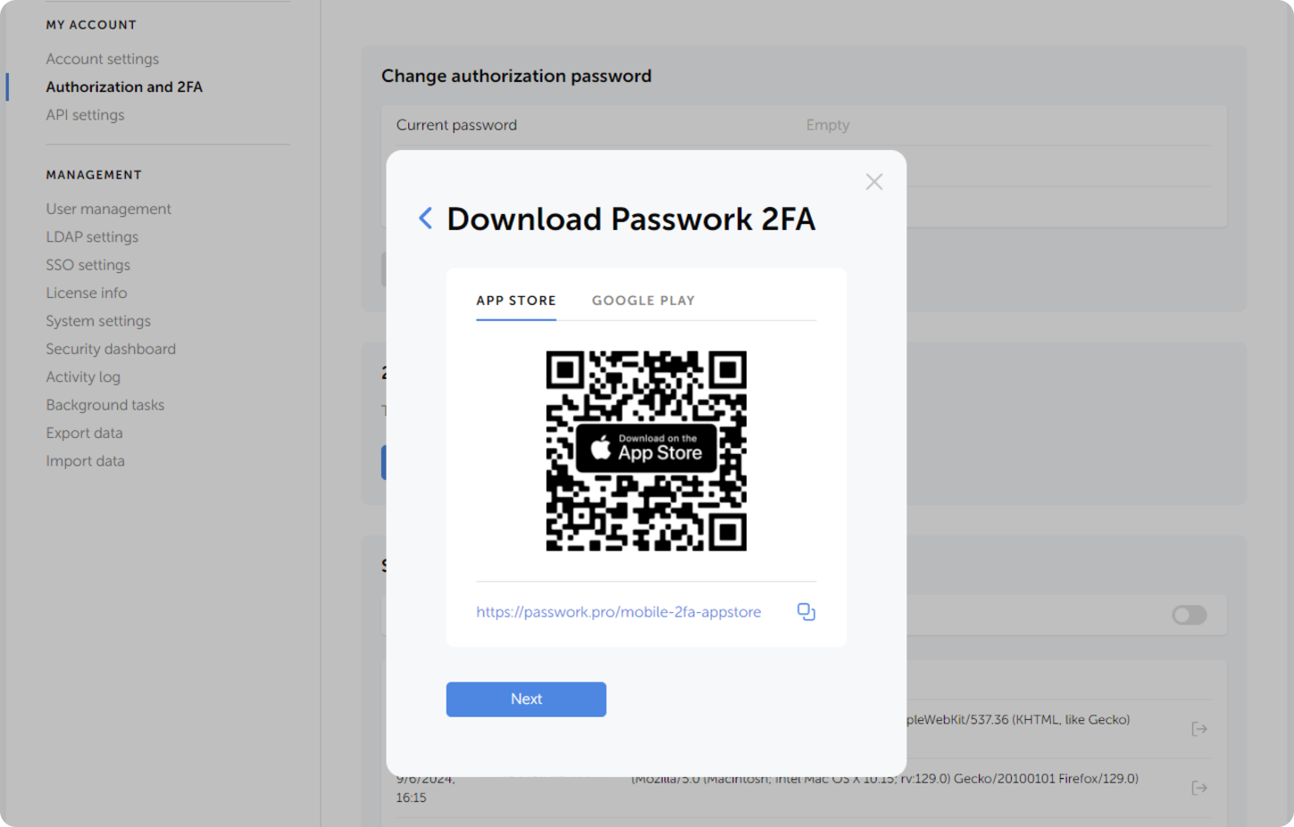 QR code for downloading Passwork 2FA