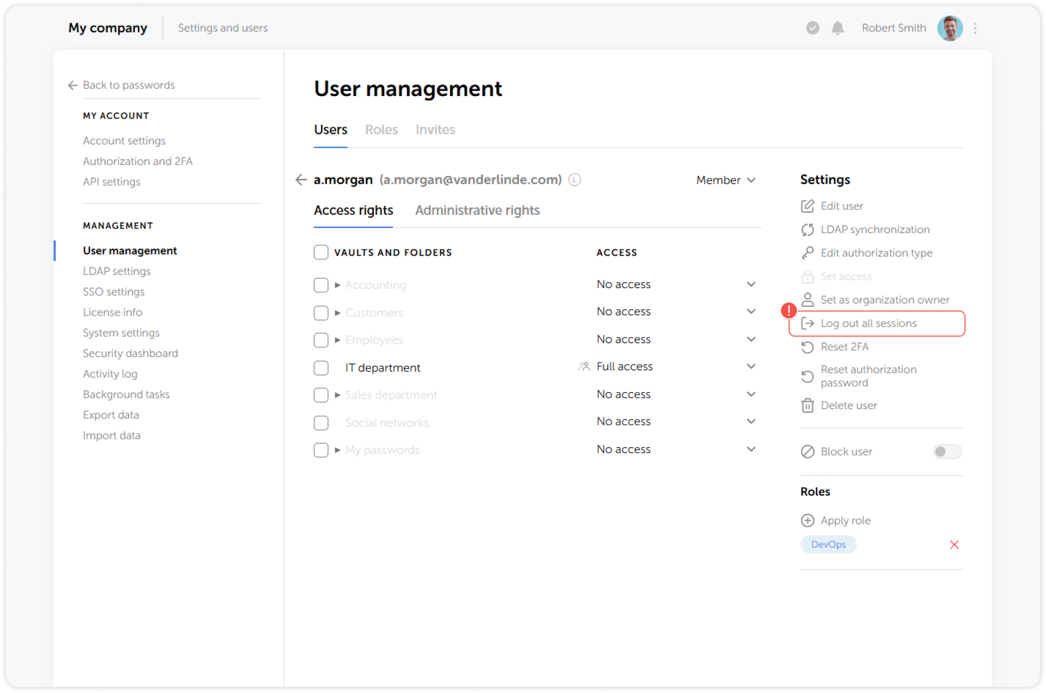 Log out of all sessions