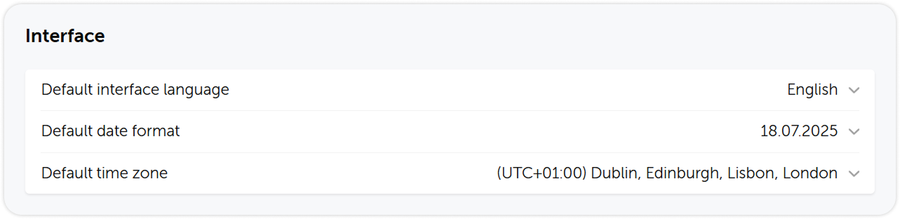 Interface settings