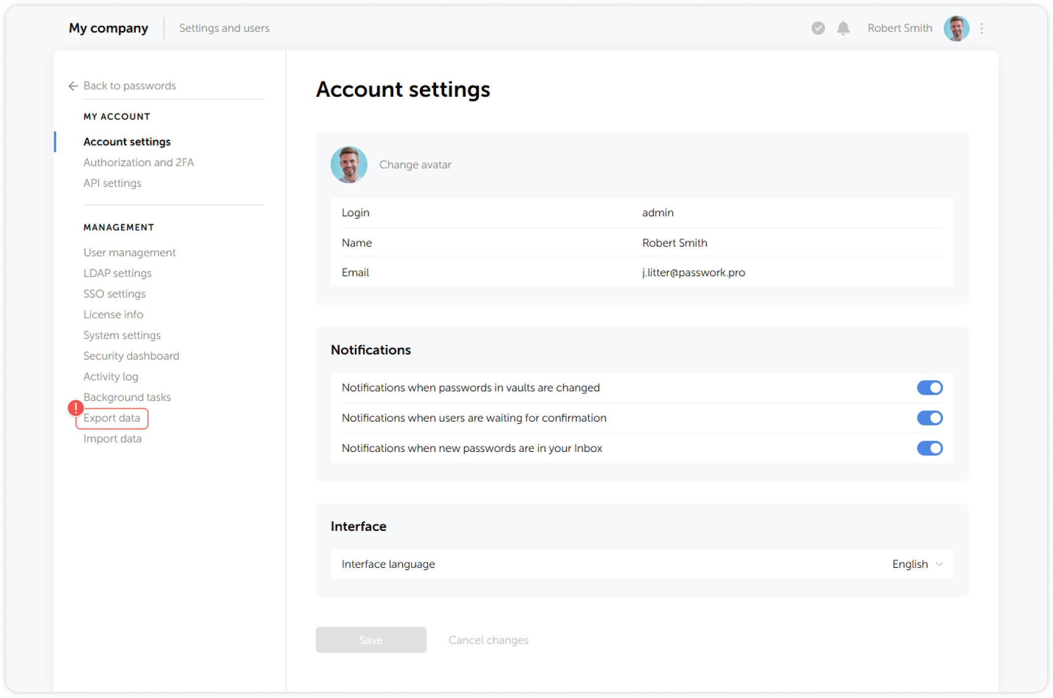 Export data settings