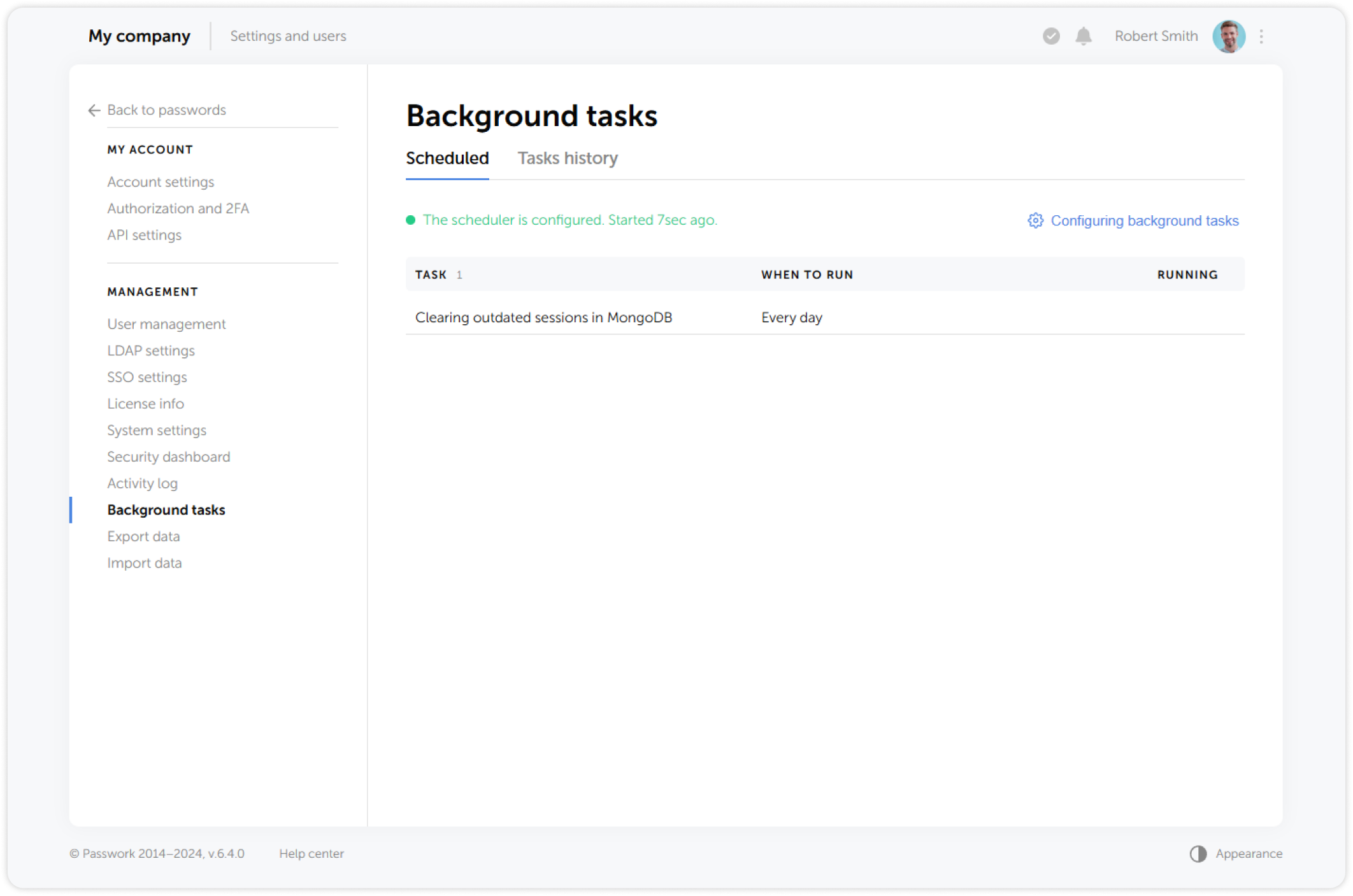 Background tasks section