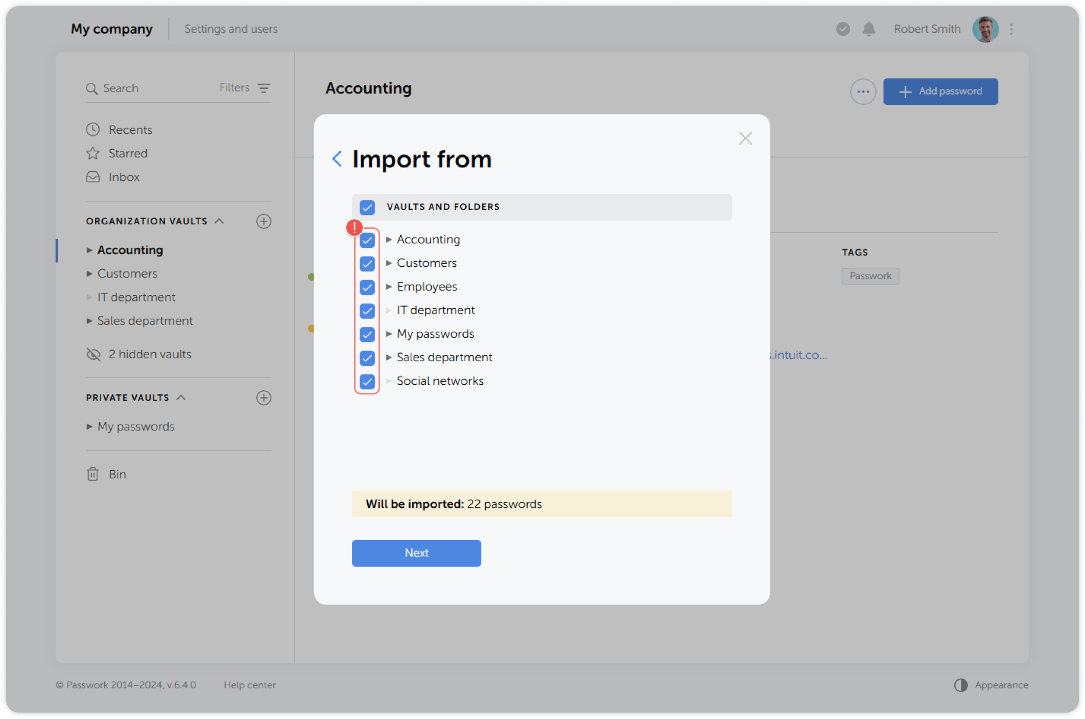 KeePass XML import tab
