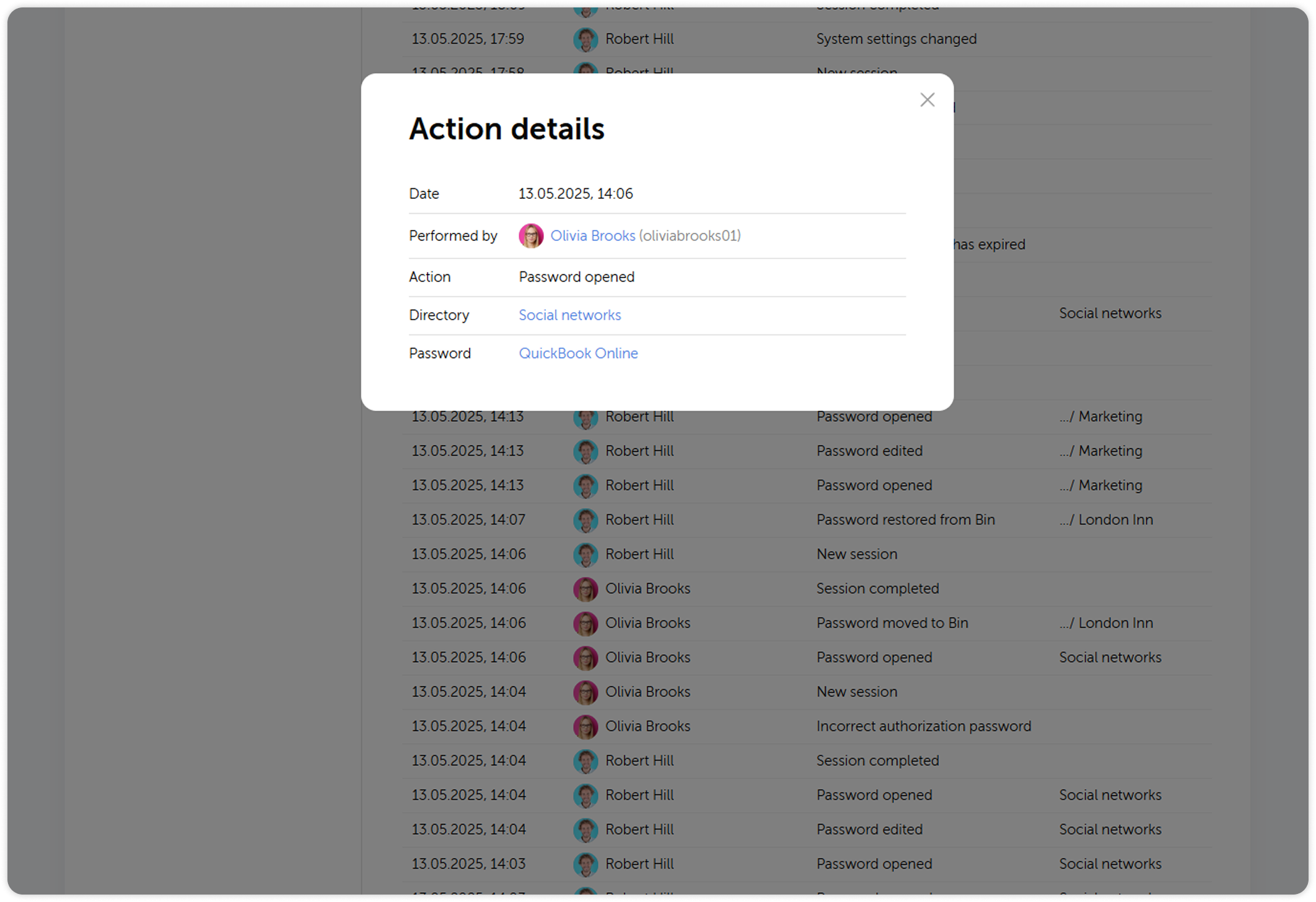 Activity log detailed view