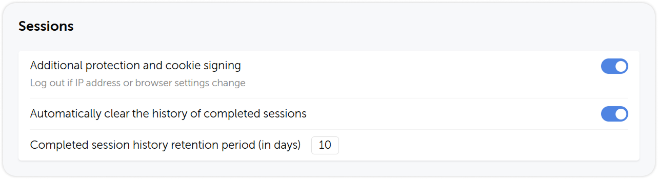 Sessions settings