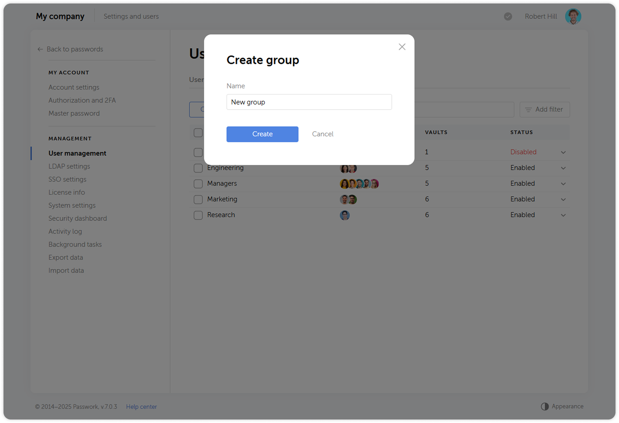 Create group dialog