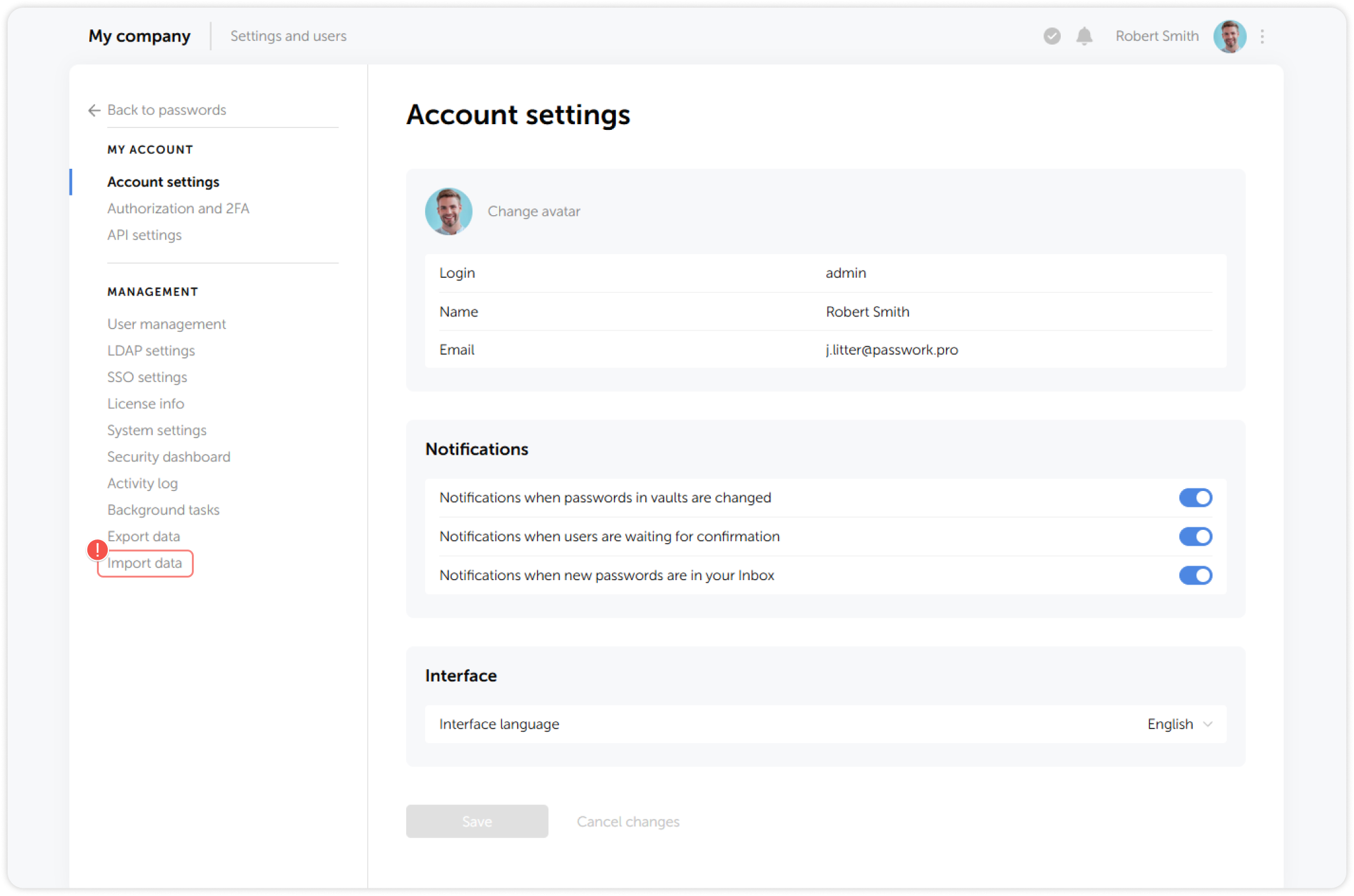 Import data settings