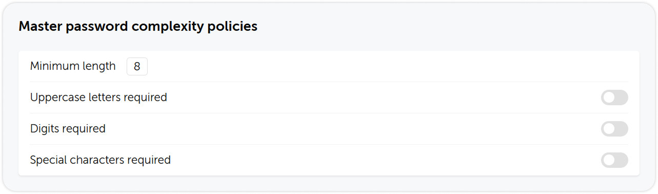 Master password complexity policies