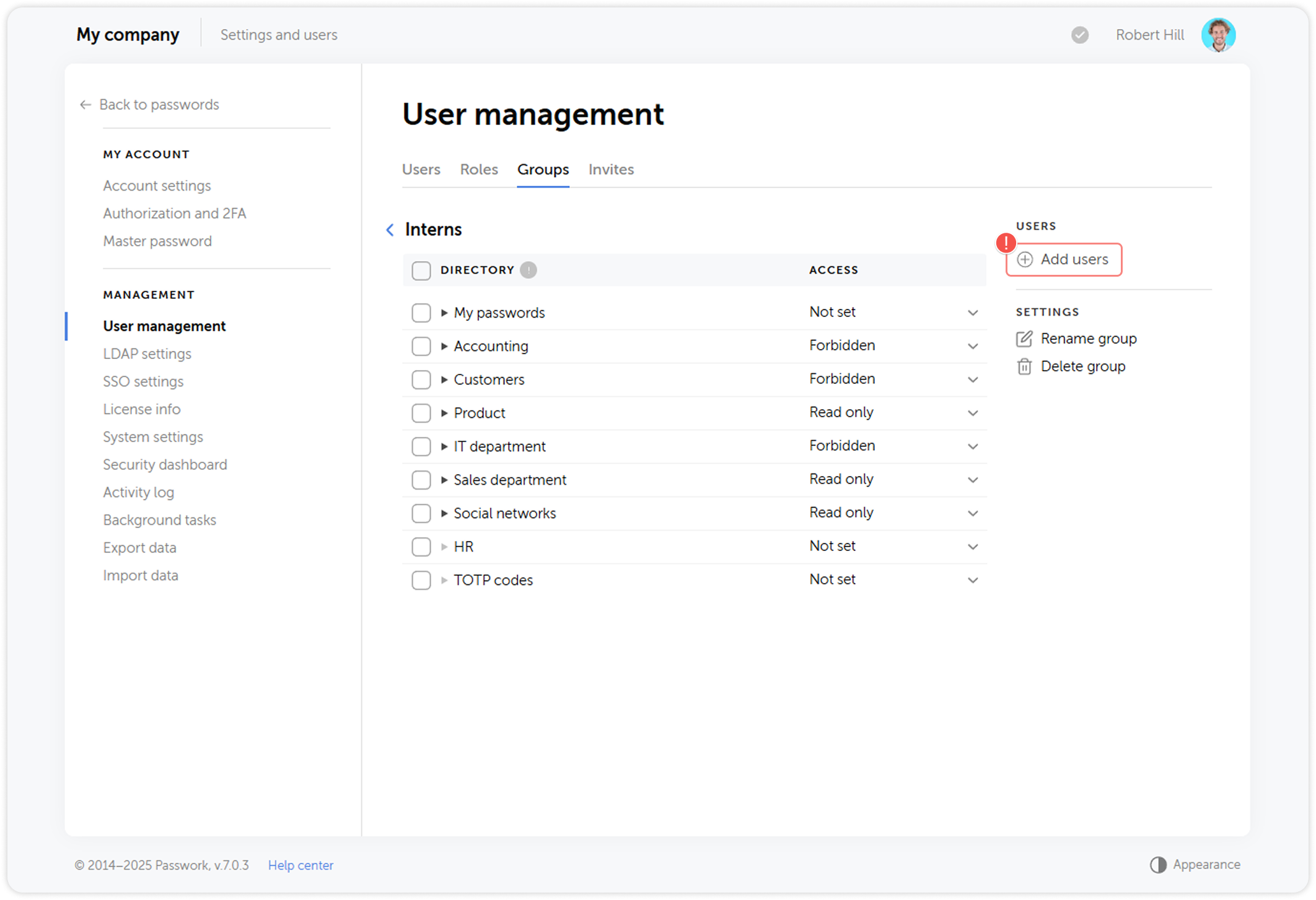 Add users button