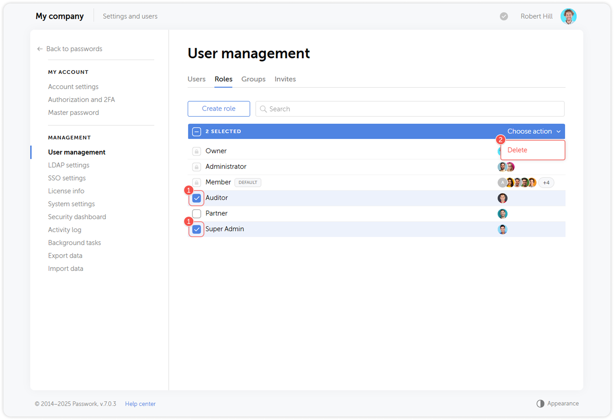 Delete multiple roles