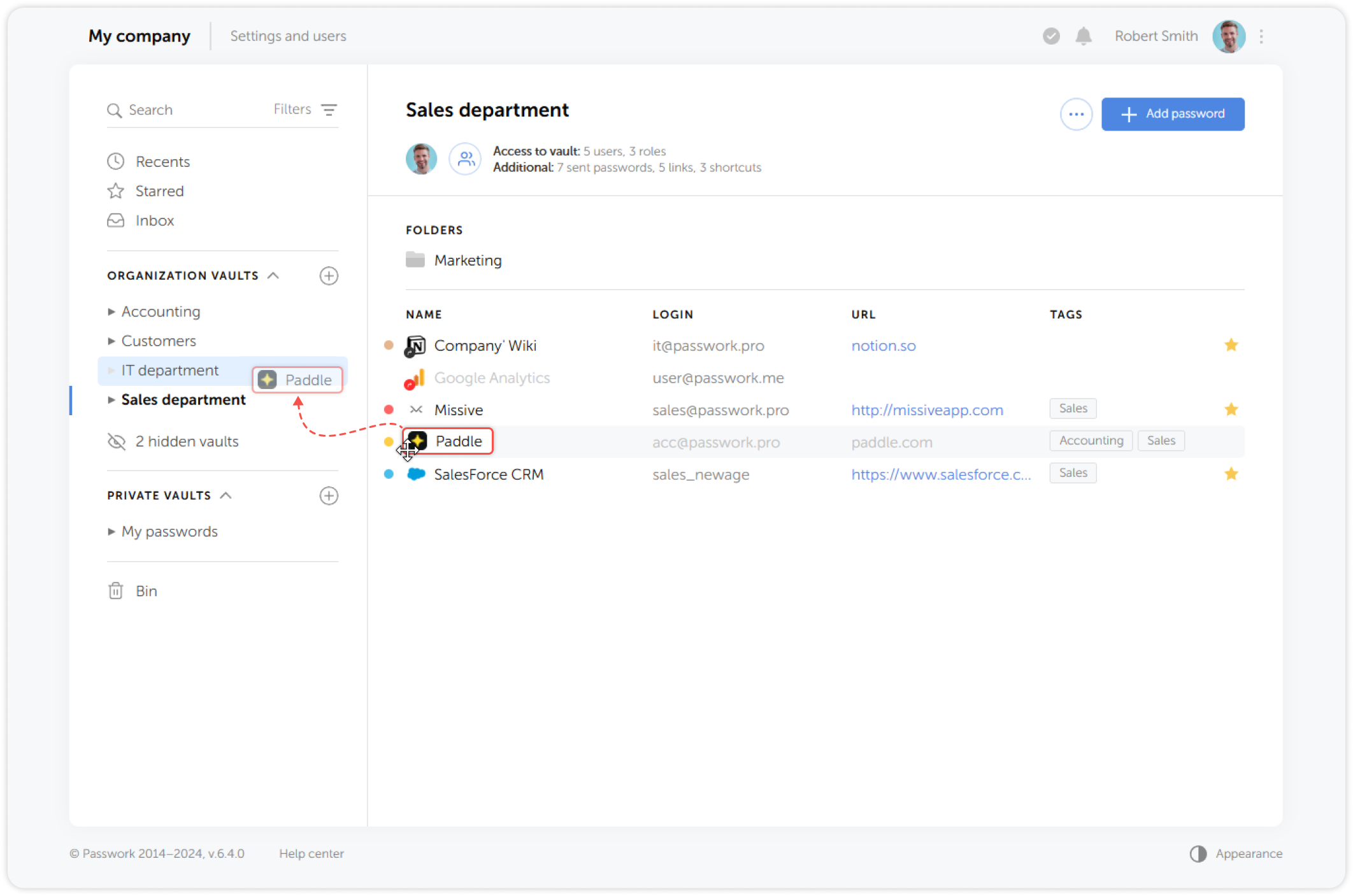 Drag and drop password to different location